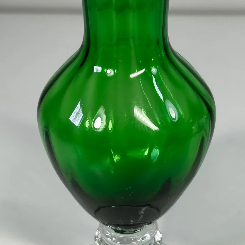 Vintage Emerald Green Art Glass Bud Vase Clear Stem Foot 8.5